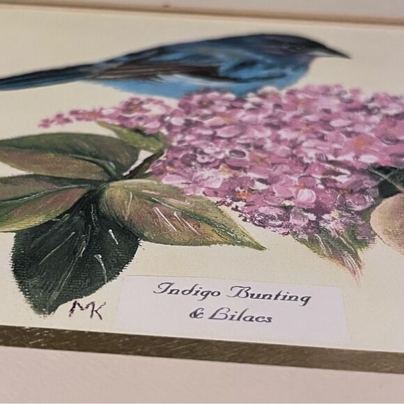 Hand Painted Indigo Bunting & Lilacs Matted Print - Picture 4 of 6